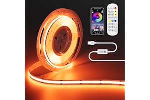 OULARA USB RGB Ruban LED COB 5V 3m, 1800LEDs Couleur Changement Bande Lumière, Multicolore Flexible LED Light avec Bluetooth App Contrôle pour Télévision, Chambre à Coucher, Fête, DIY Décoration