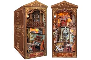 Spilay Book Nook Kit, DIY Bookshelf Built-In Decorative Alley, Bookstop Model Making Kit with LED, Handmade Crafts, Birthday, Christmas and Valentines Day Gifts (Magic Book House)