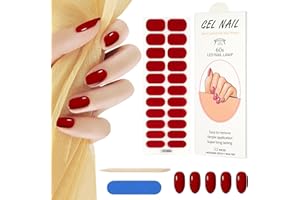 AUAUY 22PCS Pegatinas Uñas Decorativas, Rojo UñAs de Gel Pegatinas, Pegatinas para UñAs, UñAs Gel Semicurado, Gel Nail Stickers, Pegatinas para UñAs con Lima de UñAs y Palo de CutíCula de Madera