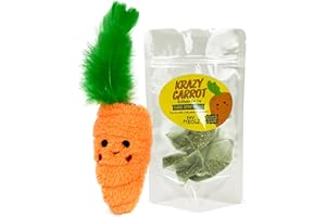 WufWuf MyMeow Krazy Carrot Refillable Cat Toy with 10 North American Natural Catnip Refill Bags, Interactive Indoor and Outdoor Cat Nip Toy for Cats and Kittens
