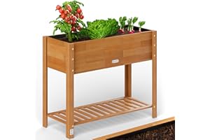 ‎CASARIA Casaria® Hochbeet 100x40x84cm FSC®-Zertifiziert Akazie 2stufig witterungsbeständig Massiv Holz Ablageboden Folie Kräuterbeet Pflanzkasten Beet Braun