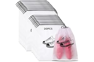 Lammcou Bolsa para Zapatos Impermeable, Fundas Transparentes de Almacenamiento con Cordón de Cierre, Bolsa con Cordón para Viaje y Maleta (Grande, Mediano), Shoe Bag for Travel (20, Black, L & M)