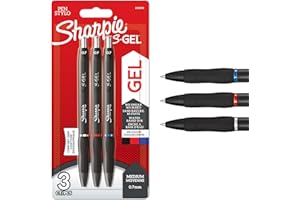 Sharpie S-Gel | Długopisy żelowe | Średnia końcówka (0,7 mm) | Czarny, czerwony i niebieski tusz | 3 sztuki