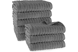 ‎PURE LABEL Pure Label Badetuch - 8er-Pack 70x140cm aus 100% Baumwolle - saugstark, schnelltrockend & weich - Duschtücher mit Anhängeschlaufe - Oeko-TEX Zertifiziert - Anthrazit