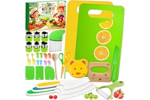 SaiXuan Kit Cuisine Enfant 31 Pièces – Ustensiles de Cuisine Montessori Sécurisés avec Couteau Enfant, Planche à Découper, Moules à Biscuits, Outils de Coupe Fruits Légumes, Idée Cadeau 2-6 Ans
