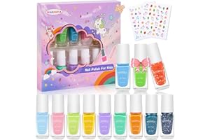 WAKANIYA Kids Nail Polish Set, 12 Colors Non-Toxic Peel-Off Children Nail Polish Kit with Unicorn Stickers, Quick Dry Water-Based Kids Nail Varnish Set for Girls Young Teens Toddlers Gifts