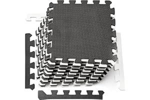 DEAYOU 16 Tiles Interlocking Foam Mat Floor Tiles, 1cm Thickness EVA Foam Puzzle Mat with Borders, Soft Protective Exercise Padding Mats for Fitness, Play, Gym, 30 x 30cm, Black and White
