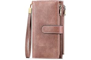 GOIACII Wallet for Women RFID Blocking Large Capacity Long Ladies Purse,with Detachable Wrist Strap, Multiple Card Slots Zipper Coin Purse Leather Women's Wallets