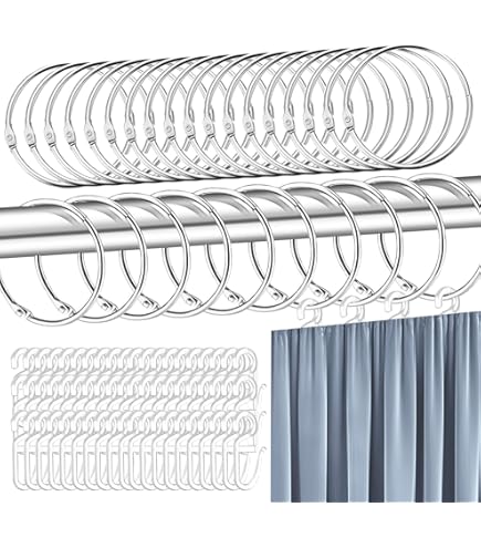 Fulushouxi 24 sets metalen en plastic gordijnringen en haken, 30 mm binnendiameter, zilver, gordijnbevestigingshardware