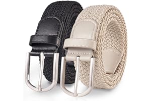 TANGCHAO 2 Stücke Stoffgürtel Stretchgürtel Elastik Flechtgürtel Geflochtener und Elastischer Dehnbarer Gürtel für Damen und Herren 3.3cm Länge 90 cm bis 135 cm