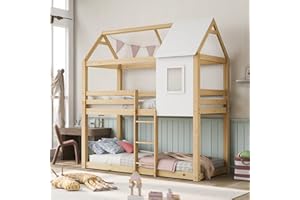 ONAHA-Bunk Bed, Children Cabin Bed, Single Bed for Kids, Twin Sleeper, Solid Pine Wood,3FT-Natural
