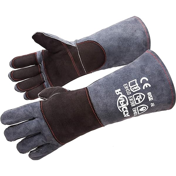 Gants De Soudure KIM YUAN - Cuir De Vachette - 14 Pouces - Ignifuges Avec Coutures Kevlar - Pour Soudure, Four, Cheminée
