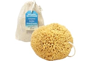 Snug Duck spugna di mare mediterranea naturale in sacchetto regalo di organza - 100% biologico, a nido d'ape non sbiancato, ipoallergenico, forte, durevole - bambini e adulti - bagno, esfoliante