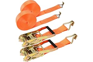 YOUNTHYE 2 pièces de Sangles à cliquet 5000kg 6M Heavy Duty Sangles d'arrimage réglables, Sangles à cliquet Orange Sangles d'arrimage, Sangles avec cliquet et Crochet pour Cargo, Moto, camions, remorques