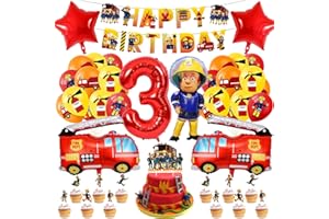 MEANJU Feuerwehr Geburtstag Deko 3 Jahre 32 Stück, Feuerwehrauto 3 Geburtstag Luftballon, Kindergeburtstag Feuerwehrauto Deko, Feuerwehrmann Geburtstagsdeko, Geburtstagsdeko 3 Jahre Junge