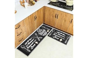 HSGLGNA Kitchen Rug, 2 Pieces Non Slip kitchen mat sets,Washable Kitchen Floor Mat For Kitchen,Hallway,Living Room,Bedroom,Bathroom (Style I, 43 x 150 cm (Rectangular))