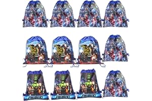 BESTZY Avengers Drawstring Party Bags, 12 PCS Avengers Drawstring Running Bag Children's Theme Birthday Bags Kids Party Bags Kids Reusable Drawstring Backpacks for Birthday Party Supplies