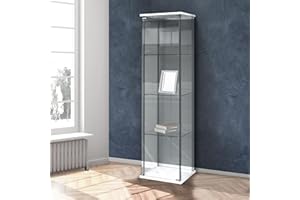 DOMUS MOBILI SRL Vetrina Bianca 1 Anta, Design Elegante con Ripiani in Vetro Temperato, Struttura in Metallo e Laminato, 42,5 x 36,5 x H.161 cm, Perfetta per Soggiorno, Sala da Pranzo o Altri Spazi della Casa, in Kit