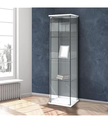 Vitrine ITALFROM LL OFE4/18 - Dimensions 40 X 40 X 180 Cm, Verre Trempé 5mm, 4 étagères, Fabriquée En Italie