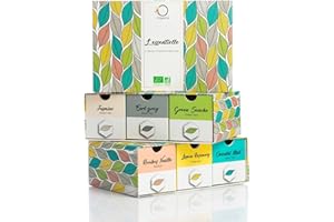 ORIGEENS COFFRET THE BIO L'Essentielle | Assortiment de 6 Grands Thés, 48 sachets pyramide | Idée Cadeau