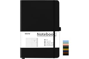Mlife Notizbuch A5 Kariert,200 Seiten Notizbücher Hardcover,Premium 100gsm Tintenfestes Papie Dickes,PU Hard Cover Notebook,Innentasche,Elastisch Gebändert,Bullet journal&Notizblock,Tagebuch(Schwarz)