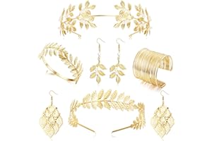 JeweBella 6 Piezas Juegos de Joyas para Mujer de Oro Juegos de Brazalete de Brazo Superior Brazalete Diosa Griega Laurel Leaf Corona DeOro Tiara Pendientes Juegos de Joyas para Niñas Mujer