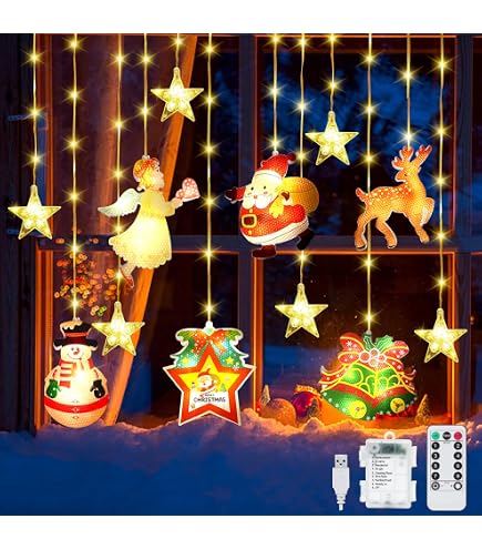 BLOOMWIN Lichtervorhang – 3x0,65 M, Warmweiße LEDs, 8 Modi, USB, Mit Weihnachtsfiguren, Für Fenster & Innenraum