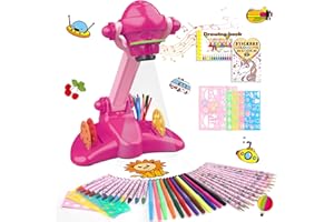 KONIJIWA Cadeau Fille Projecteur Dessin Enfant avec 72 Motifs Jouet Fille Jouet Projecteur pour Enfants avec Musique Avec Crayon, Livre de Dessin, Livre de Coloriage Licorne, Règle pour 3 4 5 6 ans