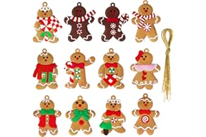 12 Pezzi Omino Pan di Zenzero Natale, Edonkvi PVC Addobbi Ciondoli di Gingerbread set, Ornamento Pendenti con Spago per Albero di Natale e Festa la Casa Decorazioni