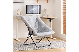 YOTATING Saucer Chair - Comfy Oversized Folding Faux Fur Lounge With Metal Frame for Bedroom, Living Room, Dorm Rooms - Grey