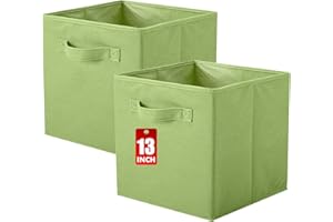 powerking Boîtes de rangement pour placards et jouets, boîtes de rangement en tissu pliables cube et organiseur de tissu, set de 2, 33 X 33 X 33 cm, Vert Clair