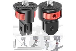 Begpoee 2 Piezas 1/4 Aluminio Adaptador de Trípode de Cámara, 1/4 Adaptador Giratorio de Rosca, Adaptador de Cámara para Trípode de Aluminio de 360°, para Gopro, Sjcam y Otras Cámaras de Acción(Rojo)