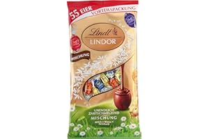 ‎LINDT Lindt Schokolade LINDOR Eier Mix | 254 g | 55 x LINDOR Eier mit zartschmelzender Füllung in den Sorten Milch, Weiß und 45% Feinherb | Oster Schokolade | Schokoladengeschenk | Ostereier | Schokoeier