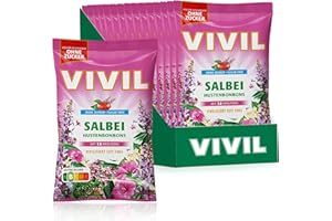 VIVIL Sauge avec 14 herbes, 15 sachets, bonbons contre la toux au goût de sauge, sans sucre et végétalien, 15 x 120 g