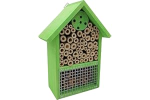 STC Stores Range of Wooden Hanging Garden Bee Bug Insect Ladybird Houses/Hotel/Shelter (Green 20cm Small House)