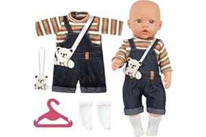 Aolso Vestiti per Bambole per New Born Baby Doll, Abiti per Bambolotti 35-45CM, Salopette a Maniche Lunghe per Bambole con Borsa dell'Orso, con 1 paio di Calzini e 1 Gruccia (Bambola non Inclusa)