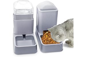 XINGCHENG-SPORT Automatischer Katzenfutterspender mit Wasserspender für Katzen 2er Pack Hundefutter und Wasserspender im Set 1 Gallone x 2 für kleine, mittelgroße Hunde, Welpen und Kätzchen (Gray)