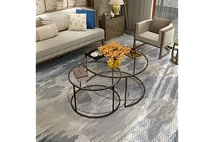 [en.casa] Set di 2 Tavolini Bassi da Salotto in Altezze Diverse, Tavolini da caffè Sovrapponibili con Piano Tondo in Vetro Trasparente