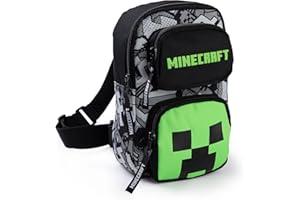 Minecraft Creeper Body Bag in Black | Adjustable Shoulder Strap Zip-Up Carrying Bag for Boys | Game-Themed Personal Item Storage Merchandise for Young Gamers Merch