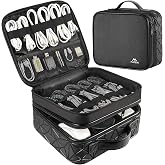 MATEIN Travel Cable Organizer, Cable Organizer Bag, Black | Waterproof 2-Layer Cable Case with 3 Adjustable Dividers, Travel