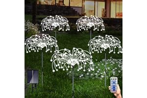 KEVSRER Solar Garden Lights Outdoor, 5 Pack 600 Led Solar Firework Lights Waterproof with Remote Control 8 Mode, Multi Colour Solar String Lights for Pathway Backyard Patio Christmas Party Wedding(Cool White)