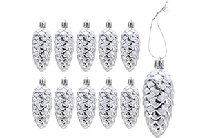 DAHI 10 błyszczących zawieszek na choinkę, szyszki, srebrne ozdoby choinkowe, bombki choinkowe do dekoracji choinki (kolor srebrny-A)