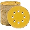 STEBRUAM 100pcs 125mm sanding discs, Sanding Discs Pads for Random Orbital Sander pads and All Oscillating Tools, yellow sanding discs 125mm Hook and Loop 80 Grit 8 Hole 5 Inch Round