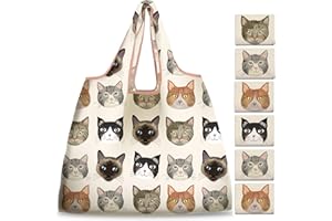 NymphFable 6 Pcs Bolsa Compra Reutilizables Animal Gato Bolsas para Comestibles Ecológicas Plegables Grande
