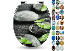 Sanfino® Premium Abattant WC en bois avec frein de chute, qualité supérieure, nombreux motifs colorés, confortable, installation facile, notice de montage incluse – „Rocks“