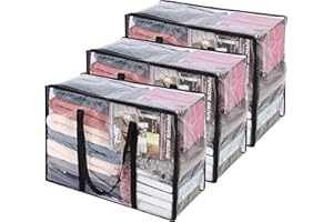 VIESHFUL 3 Paquet Clair Sacs de Rangement pour Vêtements avec Poignée Renforcée, 46 X 38 X 23 cm, Organisateur de Vinyle pour Couette Couverture Fourre Tout Transparent avec Fermeture à Glissière Robuste