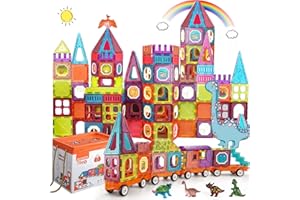 BUBUQE Magnetic Tiles Building Blocks with 4 Cars Magnet Train Set for Kids Construction STEM Toy Preschool Educational Creativity Learning Toys for Girls Boys Toddlers 3 4 5 6 7 8 Years Old