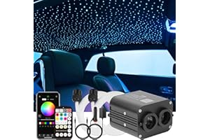 CHINLY Cielo estrellado con luz de fibra óptica para coche/techo, 20W Twinkle APP Bluetooth RGBW/Kit de luces de techo de estrella de fibra óptica LED remoto (800pcs*0.75mm*4m)