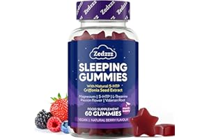 Zedzzz Sleep Gummies | Natural Sleep Support 5-HTP, Magnesium, L-Theanine & Valerian Root, Herbal Extracts | Vegan | No Artificial Sweeteners | Berry Flavour | 60 Count