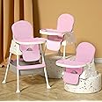 MomNess Baby Multifunctional High Chair, Low Stool, Height Adjustable, Detachable Food Tray, Safety Toddler Feeding Booster Seat, Dining Table Chair, Infant, All in One Baby high Chair (MNHC2 - Pink)